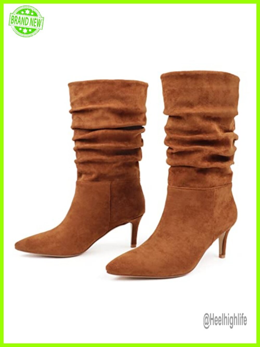 JOY IN LOVE Women's Mid-Calf Slouchy Wrinkled Boots Low Heel Faux Suede